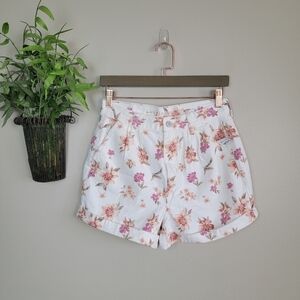 AE 4 NEW Hi Rise Floral White Rolled Cuffed Jean Mom Shorts American Eagle